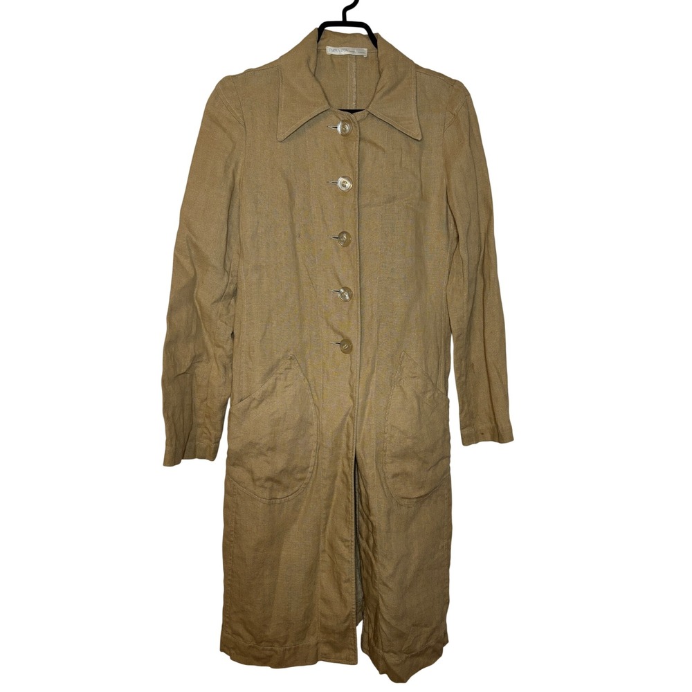 Ewanika Toronto Tan 100% Linen Longline Duster Coat Jacket Made in Canada Womens